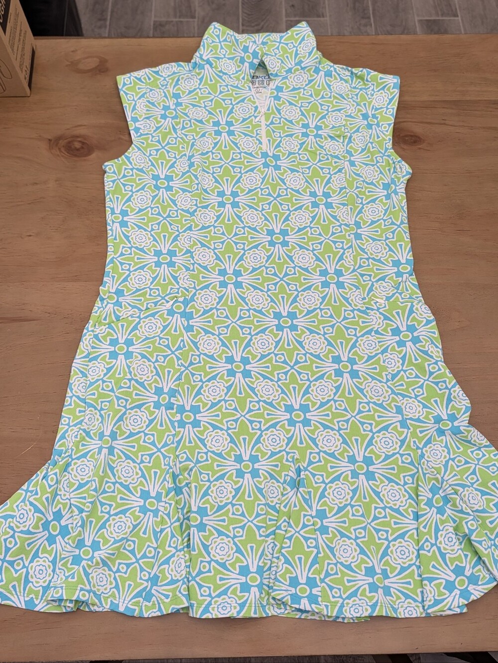 IBKUL Moroccan Tile Print Sleeveless Mock Golf Dress Green/Blue/White Size Large